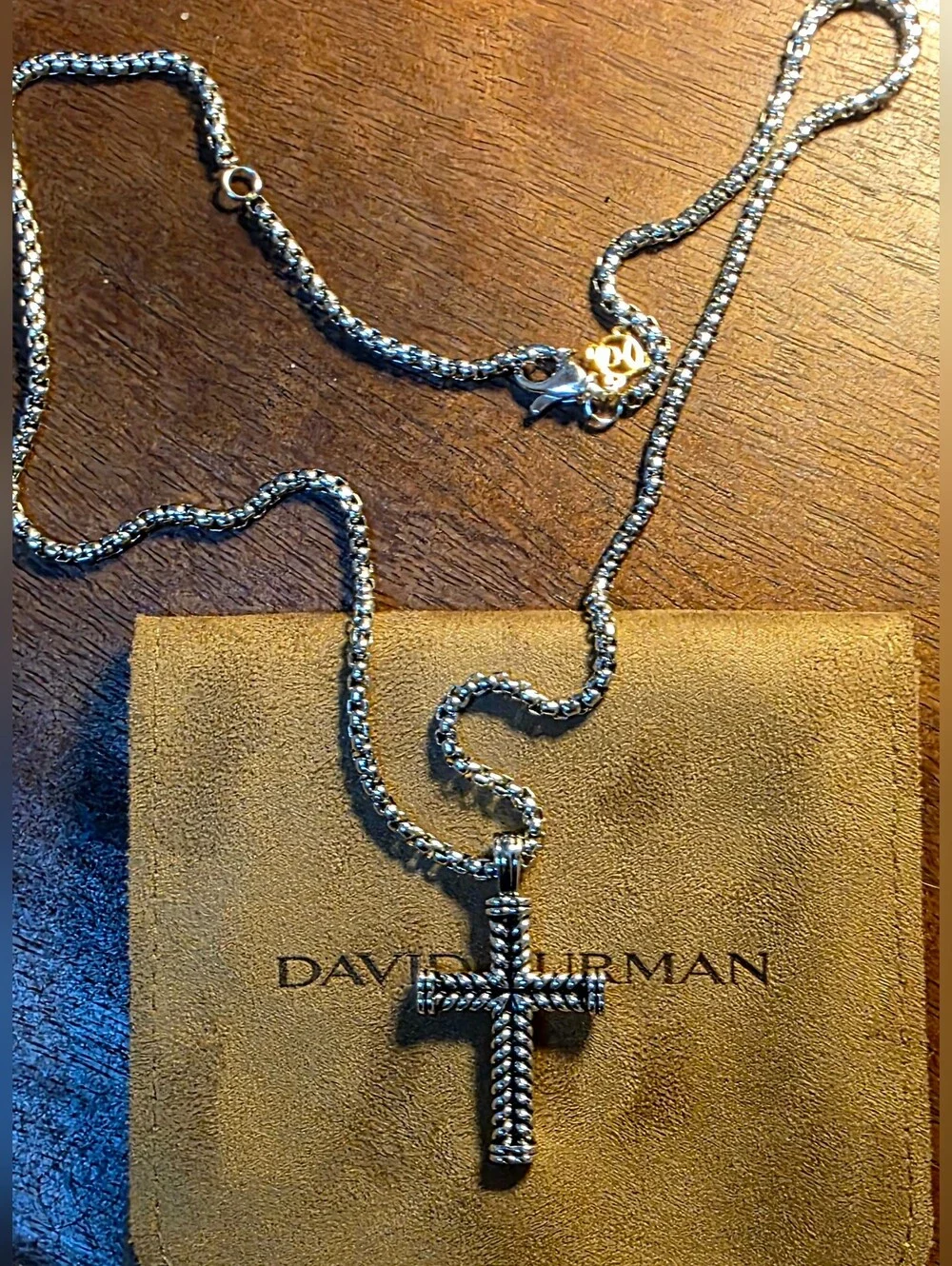 David Yurman Silver Chevron Twisted Rope Cross 22